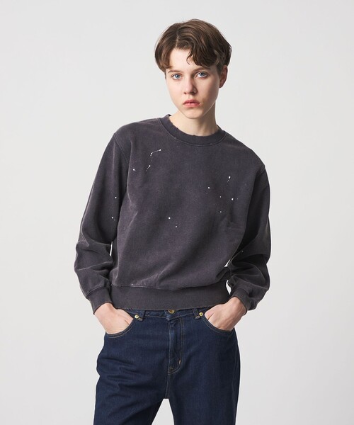 6(ROKU) スウェット　ブラック 6(ROKU)＞ダメージ ペイント スウェット プルオーバー（スウェット