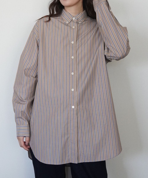 ZOZOMARKET(ゾゾマーケット)の「ストライプビッグシャツ-ZOZOMARKET by ハヤシアンナ(シャツ/ブラウス・レディース・ベージュ系その他2/ホワイト×ネイビー・マルチサイズ)」の3枚目の写真