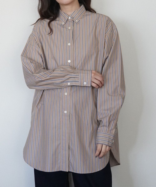 ZOZOMARKET(ゾゾマーケット)の「ストライプビッグシャツ-ZOZOMARKET by ハヤシアンナ(シャツ/ブラウス・レディース・ベージュ系その他2/ホワイト×ネイビー・マルチサイズ)」の4枚目の写真