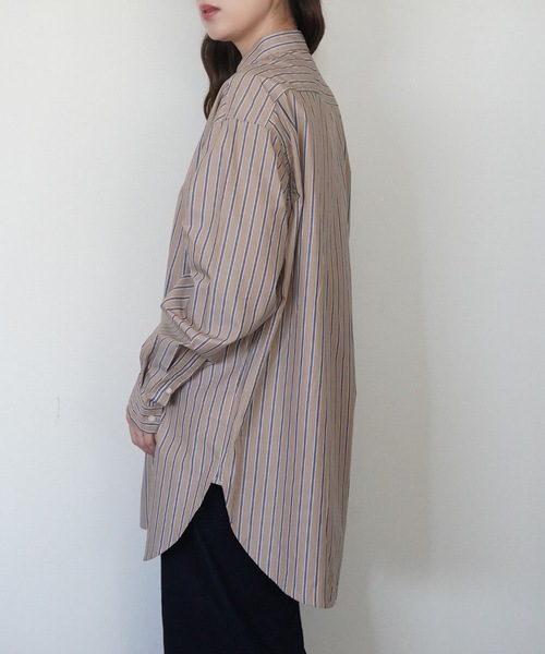 ZOZOMARKET(ゾゾマーケット)の「ストライプビッグシャツ-ZOZOMARKET by ハヤシアンナ(シャツ/ブラウス・レディース・ベージュ系その他2/ホワイト×ネイビー・マルチサイズ)」の8枚目の写真
