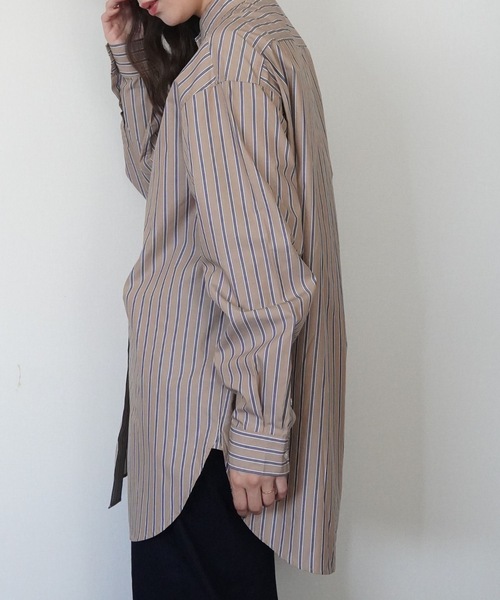 ZOZOMARKET(ゾゾマーケット)の「ストライプビッグシャツ-ZOZOMARKET by ハヤシアンナ(シャツ/ブラウス・レディース・ベージュ系その他2/ホワイト×ネイビー・マルチサイズ)」の9枚目の写真