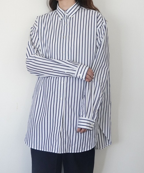 ZOZOMARKET(ゾゾマーケット)の「ストライプビッグシャツ-ZOZOMARKET by ハヤシアンナ(シャツ/ブラウス・レディース・ベージュ系その他2/ホワイト×ネイビー・マルチサイズ)」の6枚目の写真