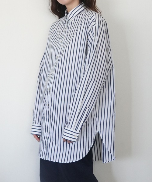 ZOZOMARKET(ゾゾマーケット)の「ストライプビッグシャツ-ZOZOMARKET by ハヤシアンナ(シャツ/ブラウス・レディース・ベージュ系その他2/ホワイト×ネイビー・マルチサイズ)」の7枚目の写真