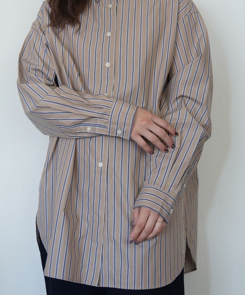ZOZOMARKET(ゾゾマーケット)の「ストライプビッグシャツ-ZOZOMARKET by ハヤシアンナ(シャツ/ブラウス・レディース・ベージュ系その他2/ホワイト×ネイビー・マルチサイズ)」の10枚目の写真