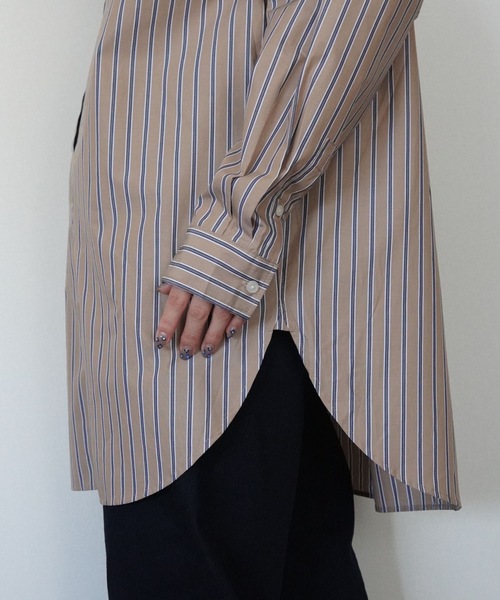 ZOZOMARKET(ゾゾマーケット)の「ストライプビッグシャツ-ZOZOMARKET by ハヤシアンナ(シャツ/ブラウス・レディース・ベージュ系その他2/ホワイト×ネイビー・マルチサイズ)」の13枚目の写真