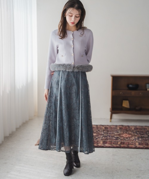 MISCH MASCH（ミッシュマッシュ）の「ラメ刺繍パイピングスカート（スカート・レディース・ピンク/グレー/アイボリー・M/S）」の2枚目の写真