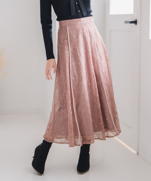 MISCH MASCH（ミッシュマッシュ）の「ラメ刺繍パイピングスカート（スカート・レディース・ピンク/グレー/アイボリー・M/S）」の3枚目の写真