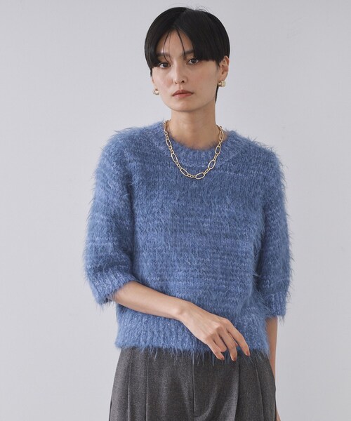 OPAQUE.CLIP（オペークドットクリップ）の「フェザーヤーンニット【洗濯機OK/抗ピル】（ニット/セーター・レディース・ブルー/アイボリー/ダークグレー・38/40/42）」の3枚目の写真