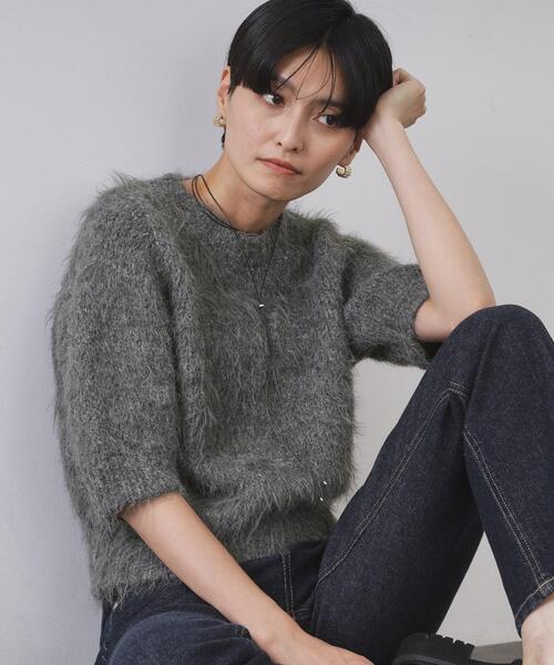 OPAQUE.CLIP（オペークドットクリップ）の「フェザーヤーンニット【洗濯機OK/抗ピル】（ニット/セーター・レディース・ブルー/アイボリー/ダークグレー・38/40/42）」の2枚目の写真