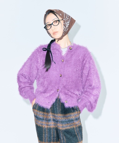 Green　Parks（グリーンパークス）の「■WITH KURUMI NAKATA シャギーカーディガン（カーディガン/ボレロ・レディース・ネイビー/パープル・FREE）」の2枚目の写真