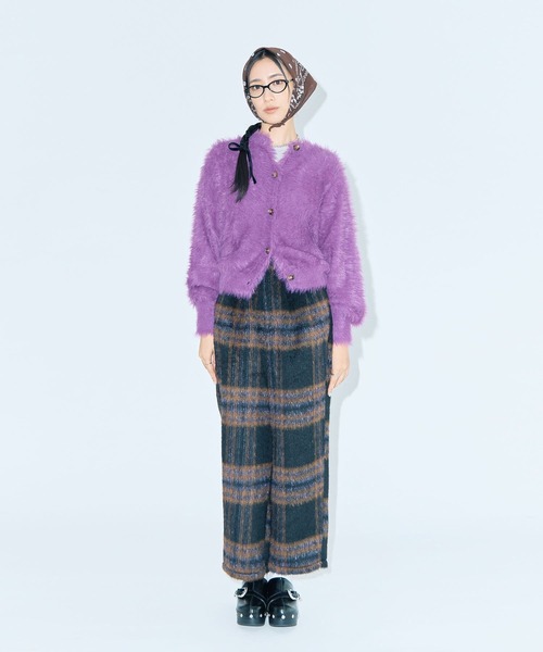 Green　Parks（グリーンパークス）の「■WITH KURUMI NAKATA シャギーカーディガン（カーディガン/ボレロ・レディース・ネイビー/パープル・FREE）」の4枚目の写真