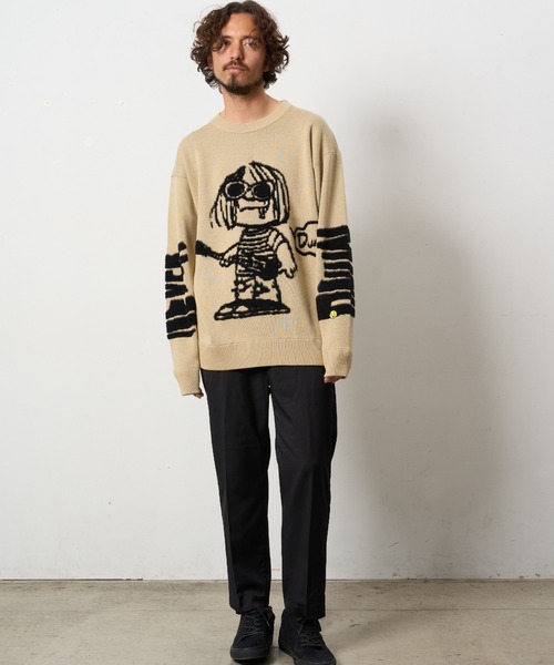 STUD MUFFIN（スタッドマフィン）の「STUD MUFFIN/スタッドマフィン/カートイラスト 立体ダブルジャガード プルオーバー（ニット/セーター・メンズ・ブラック/ベージュ・2/3/4）」の14枚目の写真