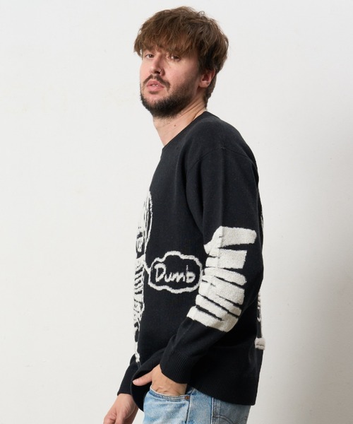 STUD MUFFIN（スタッドマフィン）の「STUD MUFFIN/スタッドマフィン/カートイラスト 立体ダブルジャガード プルオーバー（ニット/セーター・メンズ・ブラック/ベージュ・2/3/4）」の4枚目の写真