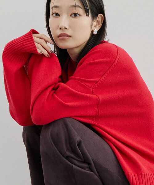 AMERICAN HOLIC(アメリカンホリック)の「バイパチモックネックニットプルオーバー(ニット/セーター・レディース・ブラック/グレイッシュベージュ/オリーブ/アイボリー/レッド/ネイビー・L/M)」の6枚目の写真