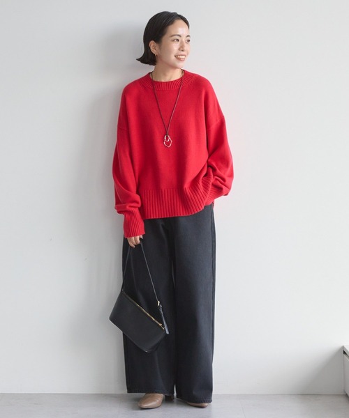 AMERICAN HOLIC(アメリカンホリック)の「バイパチモックネックニットプルオーバー(ニット/セーター・レディース・ブラック/グレイッシュベージュ/オリーブ/アイボリー/レッド/ネイビー・L/M)」の12枚目の写真