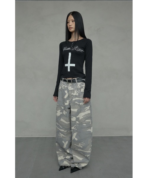 NIIER NOR(ニアノア)の「A'GEM/9 × .kom 『NIIER NOR/ニアノア』 EYELET DOUBLE WAIST PANTS/アイレット ダブルウエスト パンツ(その他パンツ・レディース・ブラック/グレー・S/M)」の7枚目の写真