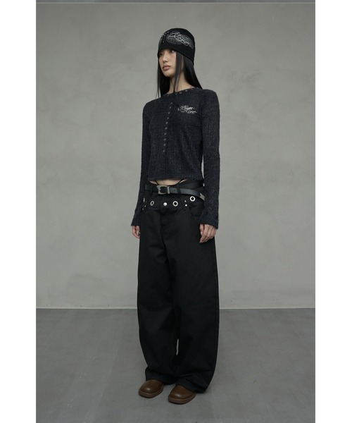 NIIER NOR(ニアノア)の「A'GEM/9 × .kom 『NIIER NOR/ニアノア』 EYELET DOUBLE WAIST PANTS/アイレット ダブルウエスト パンツ(その他パンツ・レディース・ブラック/グレー・S/M)」の12枚目の写真