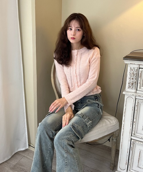 MORE self LOVE(モアセルフラブ)の「サイドベルトカーゴフレアデニム(デニムパンツ・レディース・ブルー・FREE)」の16枚目の写真