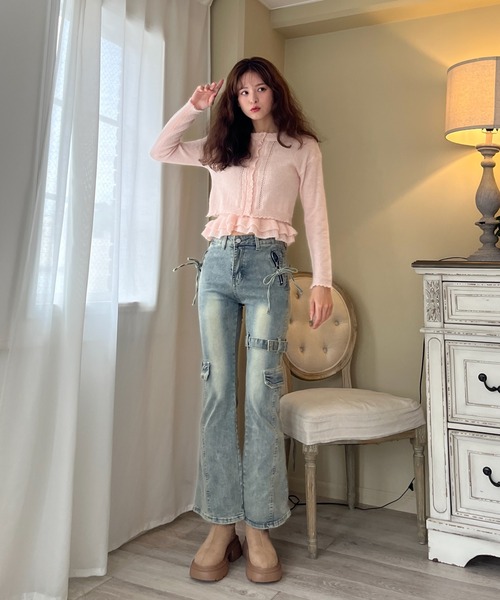 MORE self LOVE(モアセルフラブ)の「サイドベルトカーゴフレアデニム(デニムパンツ・レディース・ブルー・FREE)」の20枚目の写真