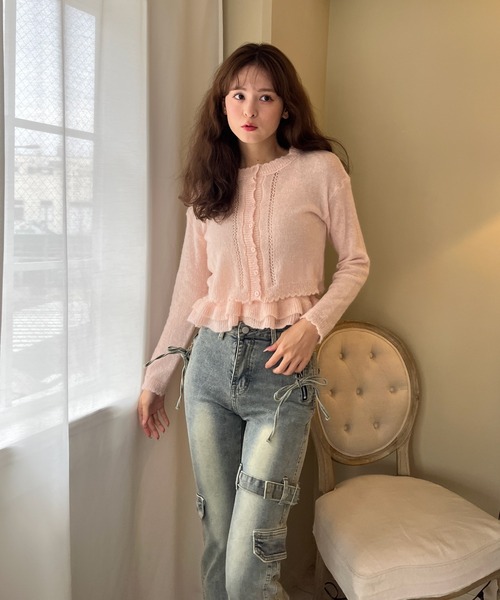 MORE self LOVE(モアセルフラブ)の「サイドベルトカーゴフレアデニム(デニムパンツ・レディース・ブルー・FREE)」の12枚目の写真