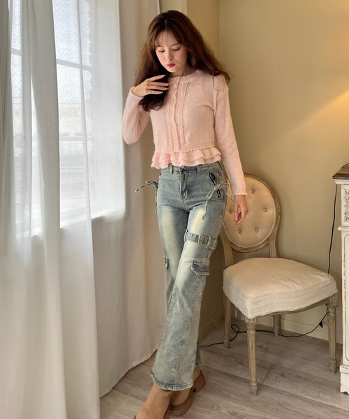 MORE self LOVE(モアセルフラブ)の「サイドベルトカーゴフレアデニム(デニムパンツ・レディース・ブルー・FREE)」の18枚目の写真