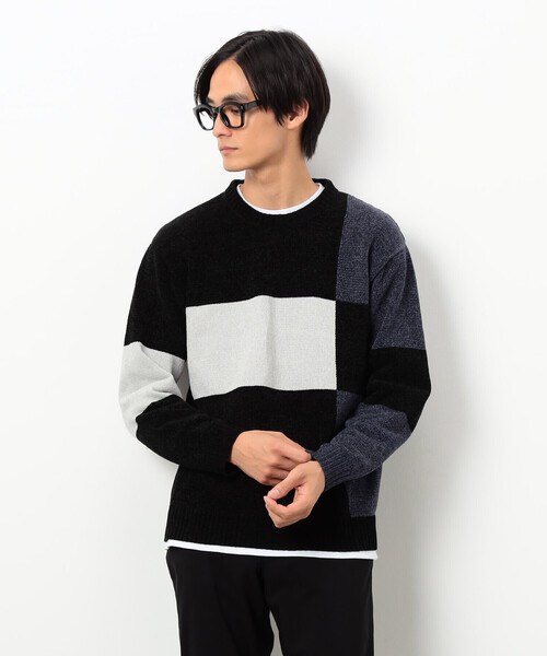 COMME CA ISM(コムサイズム)の「モール カラーブロッキングニット(ニット/セーター・メンズ・サックスブルー/ブラック・LARGE/MEDIUM)」の2枚目の写真