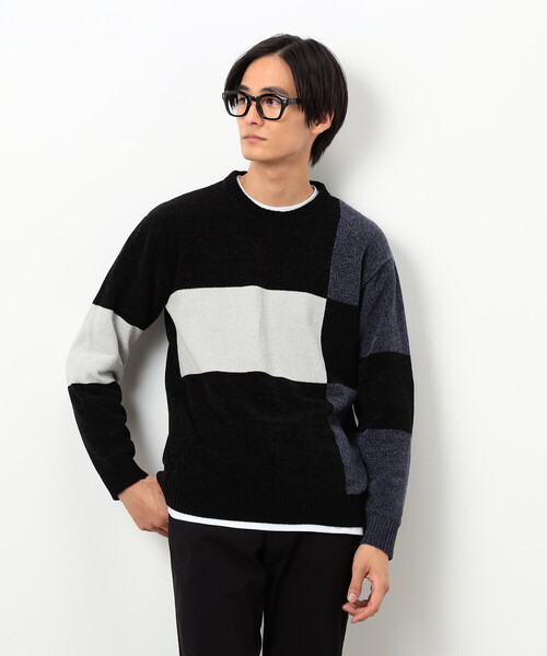 COMME CA ISM(コムサイズム)の「モール カラーブロッキングニット(ニット/セーター・メンズ・サックスブルー/ブラック・LARGE/MEDIUM)」の7枚目の写真