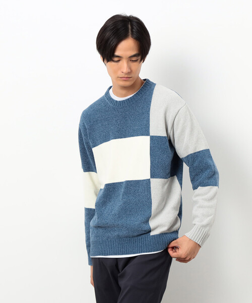 COMME CA ISM(コムサイズム)の「モール カラーブロッキングニット(ニット/セーター・メンズ・サックスブルー/ブラック・LARGE/MEDIUM)」の12枚目の写真