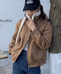 Doula Doula（ドゥーラドゥーラ）の「ボア襟ジップアップPUブルゾン（ブルゾン・レディース）」