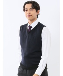 TAKA-Q | 【ウォッシャブル ウール混】タカキュー ヘリンボン柄 プルオーバーベスト(ベスト)