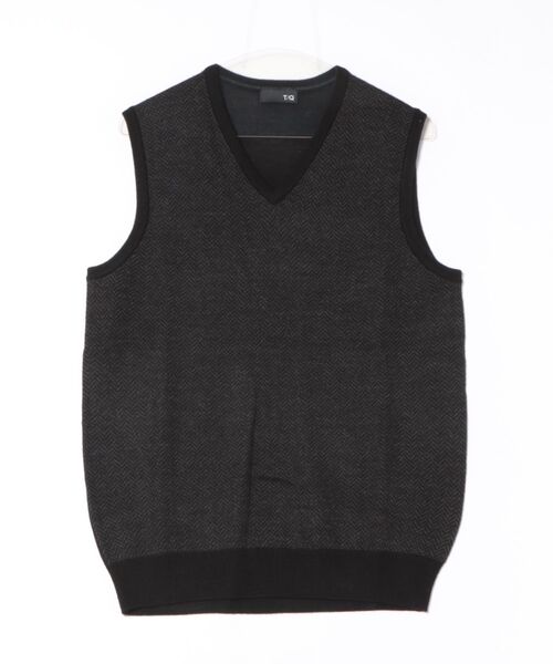 TAKA-Q（タカキュー）の「【ウォッシャブル ウール混】タカキュー ヘリンボン柄 プルオーバーベスト（ベスト・メンズ・グレー系その他2/ネイビー・MEDIUM/X-LARGE/LARGE）」の4枚目の写真