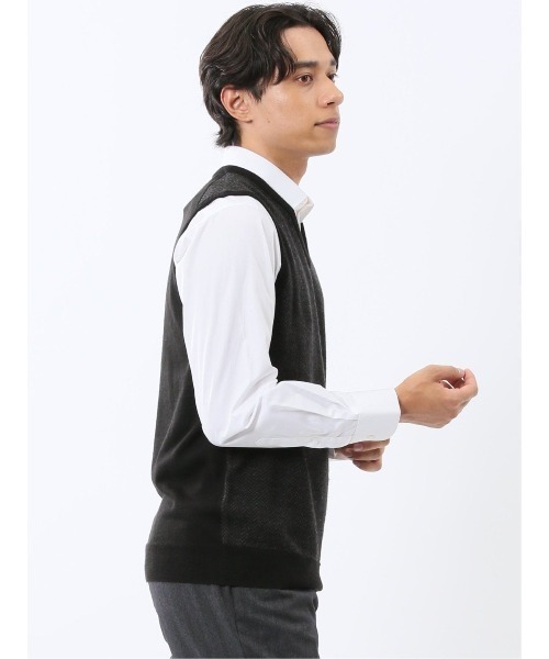 TAKA-Q（タカキュー）の「【ウォッシャブル ウール混】タカキュー ヘリンボン柄 プルオーバーベスト（ベスト・メンズ・グレー系その他2/ネイビー・MEDIUM/X-LARGE/LARGE）」の7枚目の写真