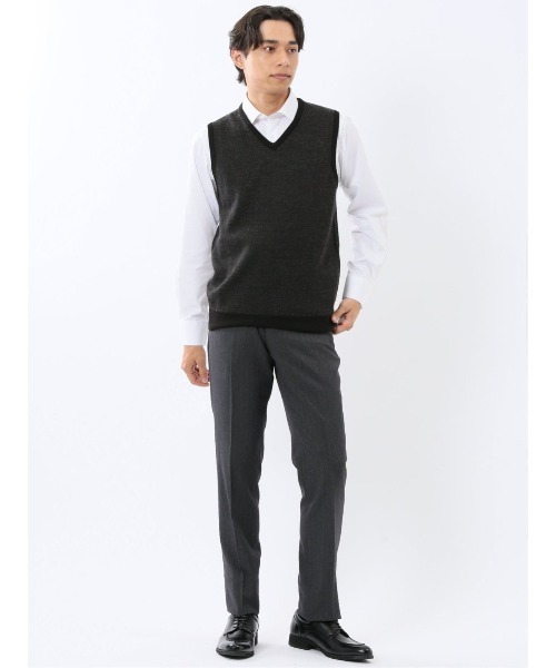 TAKA-Q（タカキュー）の「【ウォッシャブル ウール混】タカキュー ヘリンボン柄 プルオーバーベスト（ベスト・メンズ・グレー系その他2/ネイビー・MEDIUM/X-LARGE/LARGE）」の8枚目の写真