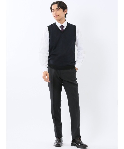 TAKA-Q（タカキュー）の「【ウォッシャブル ウール混】タカキュー ヘリンボン柄 プルオーバーベスト（ベスト・メンズ・グレー系その他2/ネイビー・MEDIUM/X-LARGE/LARGE）」の15枚目の写真