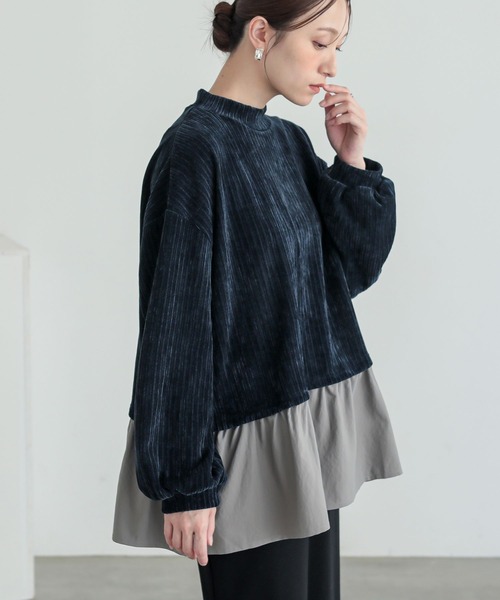 n'OrLABEL(ノアールレーベル)の「異素材レイヤード風モールカットソー(Tシャツ/カットソー・レディース・ネイビー/ブラック・1/2)」の5枚目の写真