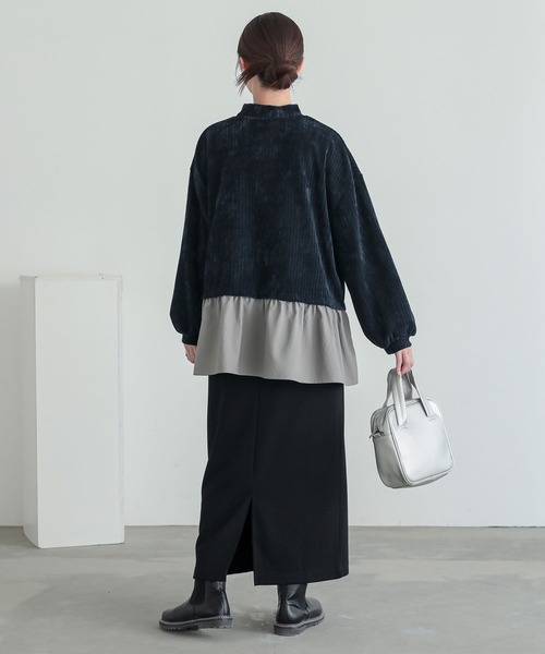 n'OrLABEL(ノアールレーベル)の「異素材レイヤード風モールカットソー(Tシャツ/カットソー・レディース・ネイビー/ブラック・1/2)」の8枚目の写真
