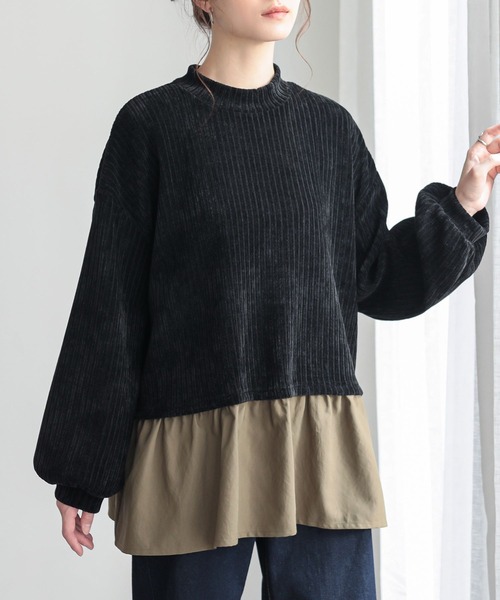 n'OrLABEL(ノアールレーベル)の「異素材レイヤード風モールカットソー(Tシャツ/カットソー・レディース・ネイビー/ブラック・1/2)」の13枚目の写真