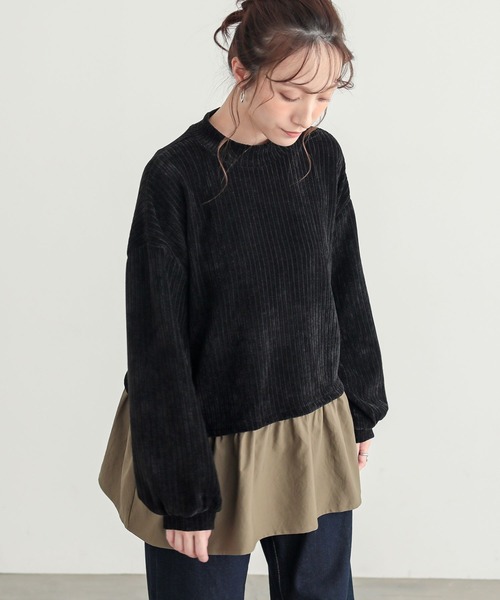 n'OrLABEL(ノアールレーベル)の「異素材レイヤード風モールカットソー(Tシャツ/カットソー・レディース・ネイビー/ブラック・1/2)」の15枚目の写真