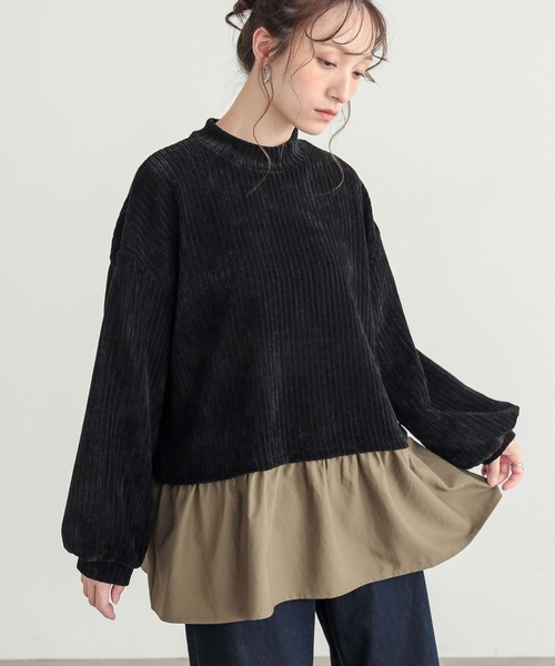 n'OrLABEL(ノアールレーベル)の「異素材レイヤード風モールカットソー(Tシャツ/カットソー・レディース・ネイビー/ブラック・1/2)」の14枚目の写真