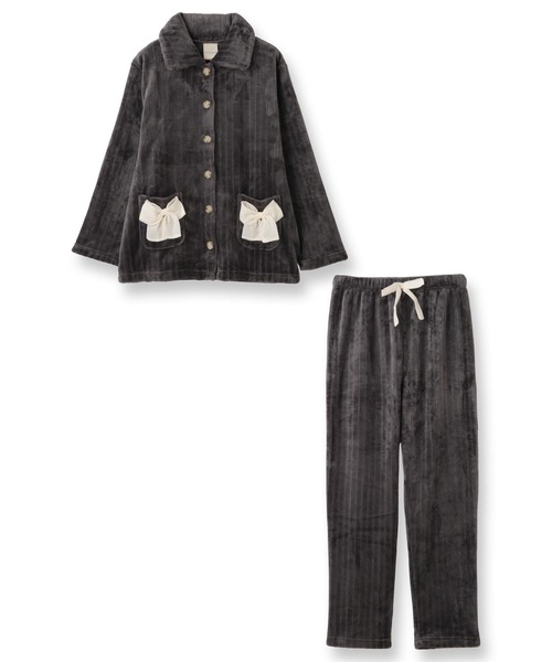 fran de lingerie（フランデランジェリー）の「もこもこ パジャマ ルームウェア レディース 冬 あったか モコモコ リボン 着る毛布「メモリーフリース」（ルームウェア/パジャマ・レディース・ホワイト系その他/ダークグレー/ピンク系その他2・M-L）」の16枚目の写真