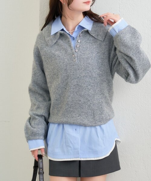 セール】襟付きロングスリーブニット（ニット/セーター）｜mystic