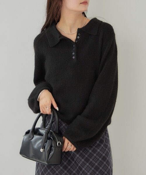 PUBG 黒 襟付きセーター 襟付きロングスリーブニット（ニット/セーター）｜mystic