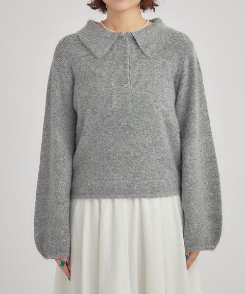 襟付きロングスリーブニット（ニット/セーター）｜mystic