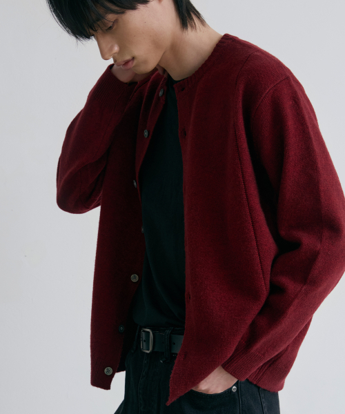 NODU（ノードユー）の「シングルラインラウンドカーディガン[バーガンディ]（カーディガン/ボレロ・メンズ・その他・MEDIUM/LARGE）」の3枚目の写真
