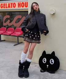 YOUHEE（ユヒ）の「DOT PATTERN RUFFLE KNIT SKIRT BLACK（スカート）」