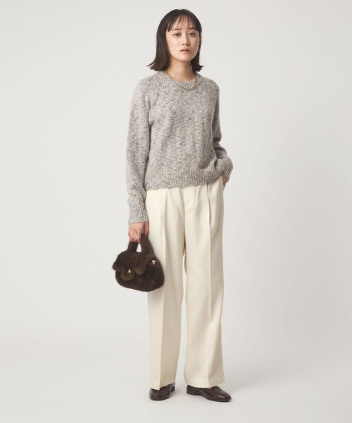 green label relaxing（グリーンレーベルリラクシング）の「フィブリル ワイド パンツ（スラックス・レディース・グレー系/オフホワイト/ブラック・38/36）」の8枚目の写真