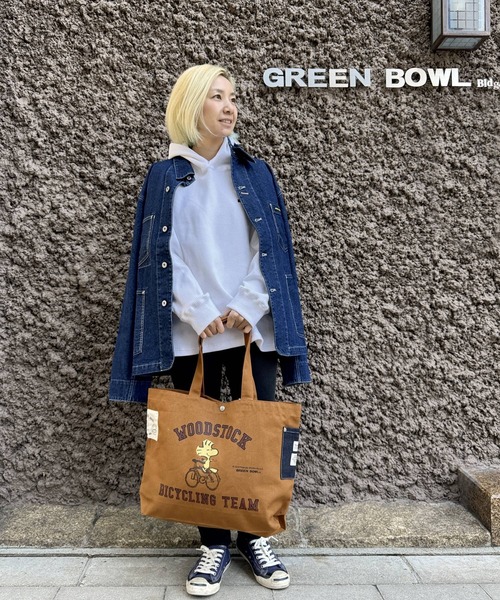 SNOOPY×OLD BETTY'S（スヌーピーカケルオールドベティーズ）の「スヌーピー【SNOOPY】Heavy Canvas Tote Bag (WOODSTOCK)（ショルダーバッグ・レディース・ネイビー/キャメル/ブラック・FREE）」の7枚目の写真