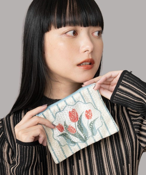 Casselini（キャセリーニ）の「Casselini(キャセリーニ)レースチューリップポーチ（ポーチ・レディース・ピンク/アイボリー/グレー・FREE）」の14枚目の写真