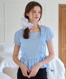 LETTER FROM MOON（レターフロムムーン）の「Dahlia Frill Square Neck Blouse (Sky Blue)（シャツ/ブラウス・レディース）」