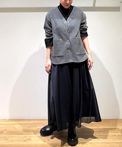 human woman(ヒューマンウーマン)の「◆オーガンジートリコットギャザースカート(スカート・レディース・グレー/ネイビー・MEDIUM)」の3枚目の写真